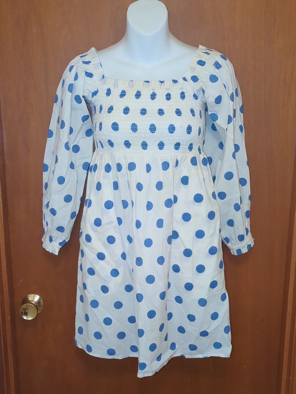 Billabong Made By Wrangler White Dress with Blue Polka Dots